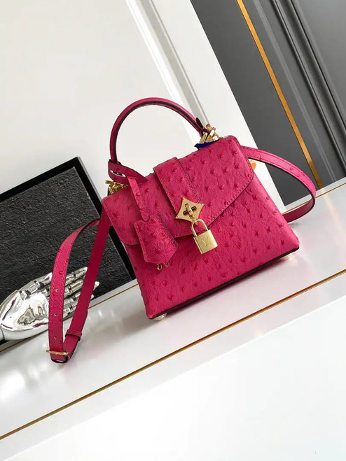 LV M87106 Louis Vuitton Ostrich Rose Des Vents Mini Rose Red