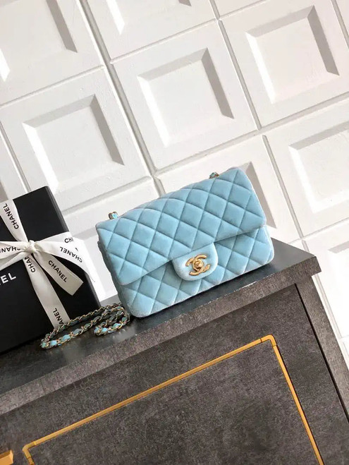 Chanel A69900 Mini Flap Blue Velvet CF AS1116