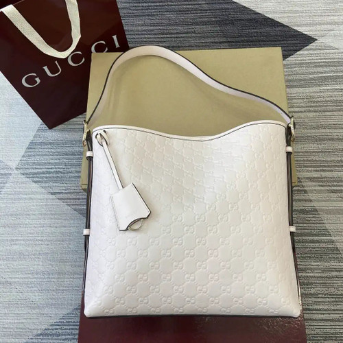 Gucci 847452 GG Emblem medium shoulder bag Light Beige GG leather