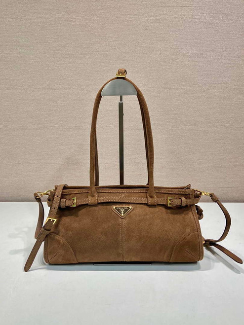Prada 1BA426 Medium suede handbag Brown