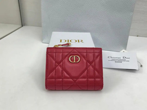 Dior S5173 Caro Dahlia Wallet Red Supple Cannage Calfskin