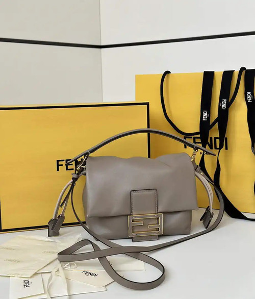 Fendi 8BS105ABVEF0K7E Mamma Baguette Small Dove Gray nappa leather bag 8677S