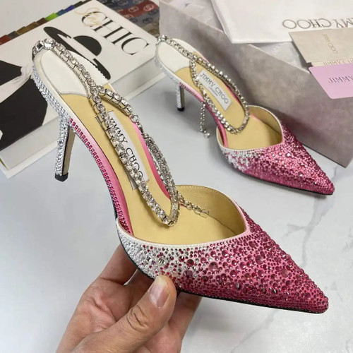 Jimmy Choo SAEDA100ZPJ Gold Satin Pumps with Crystals JC90002