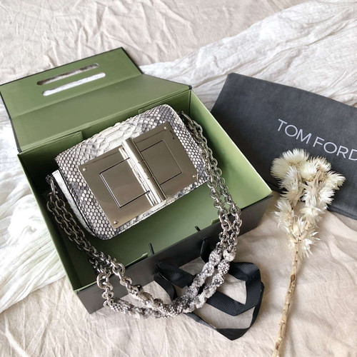 Tom Ford 25116800041 Metallic Silver Python Natalia Chain Shoulder Bag