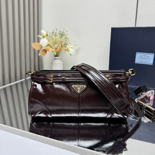 Prada 1BH215 LusSolf leather shoulder bag Dark Brown
