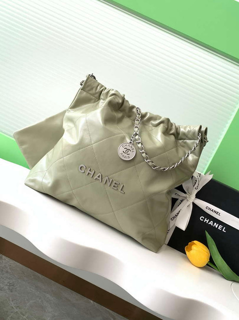 Chanel 22 AS3261 Handbag 24K Shiny Calfskin Light Green Silver