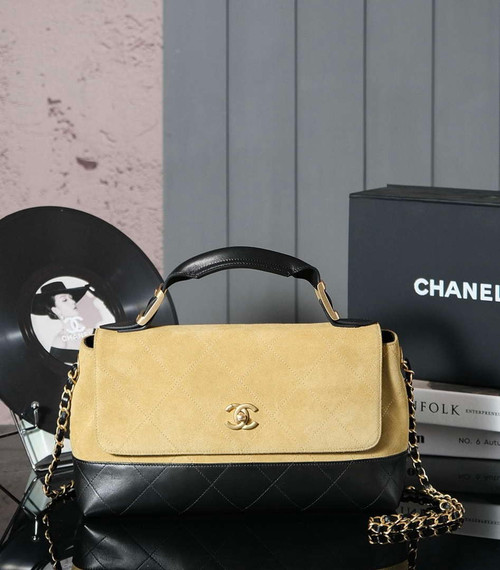 Chanel A99002 Shopping Bag 25P Diamond Basket Shopping Bag Black and Tan