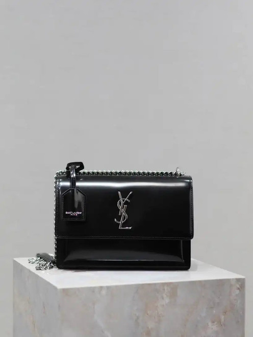 YSL 442906 SUNSET MEDIUM IN Black pearl leather Silver