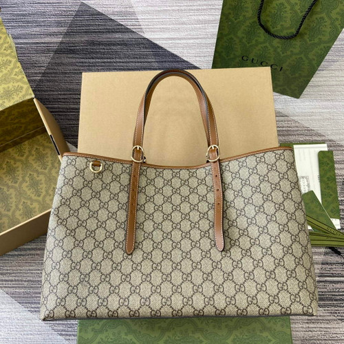 Gucci 815213 GG Emblem Large Tote Bag Brown