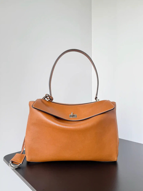 Balenciaga 7897722 Rodeo Handbag Medium in Gold Brown smooth calfskin aged-Silver