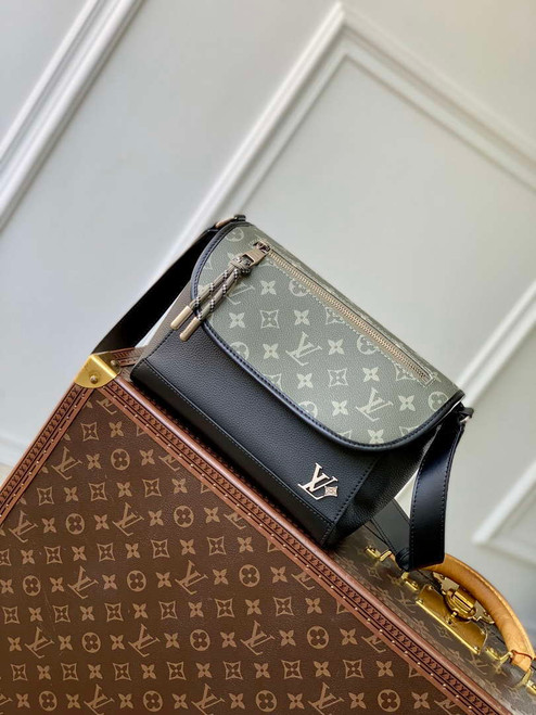 Louis Vuitton LV M12681 Pulse Messenger Monogram Leather Black and Green