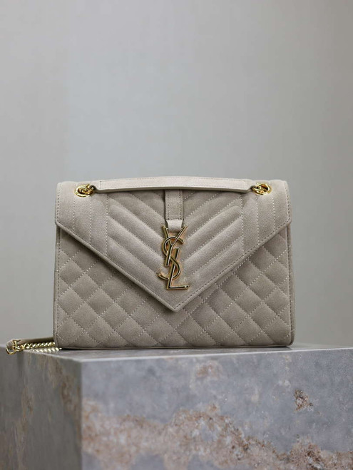 YSL 600185 Envelope Meduim In Light Gray Suede Leather
