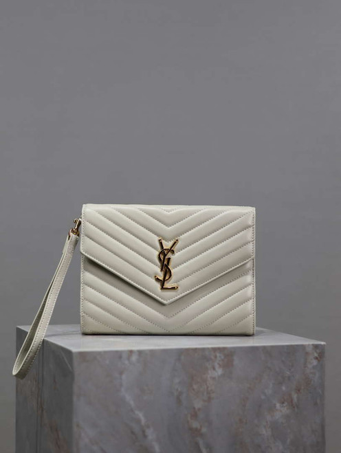 YSL Cassandre Matelassé Flap pouch in Lambskin leather 617662 V White