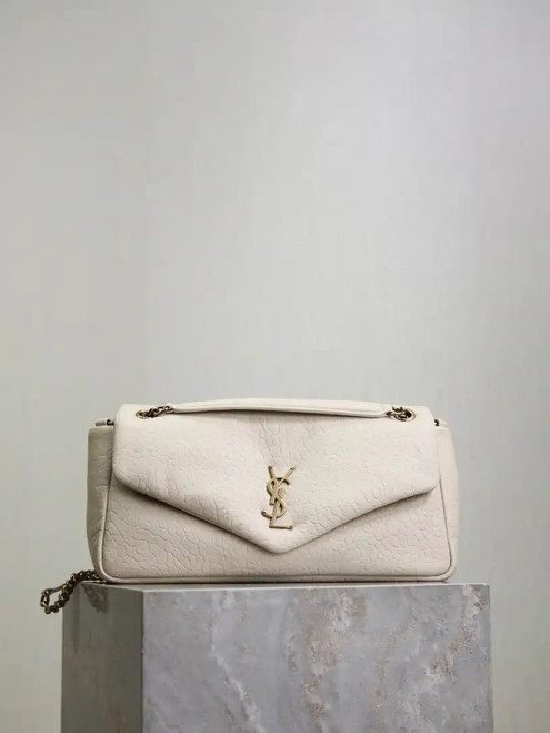 YSL 800916 CALYPSO medium in grained lambskin White