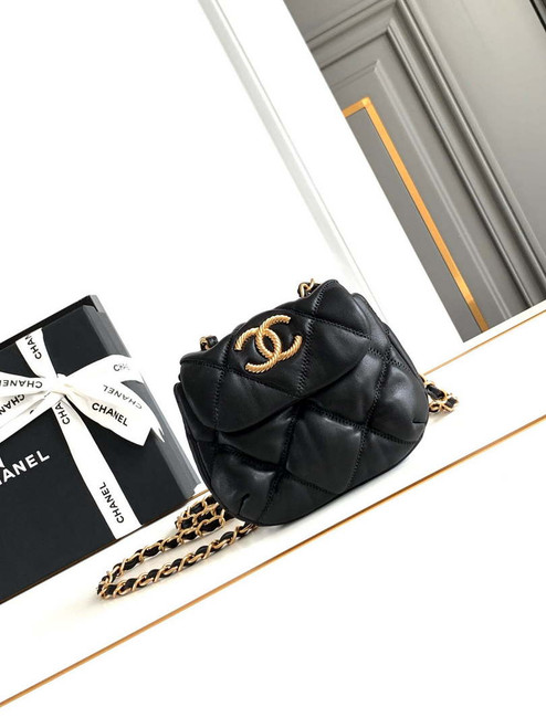Chanel 24K New Mini Saddle Bag Lambskin AS9981 Black Gold