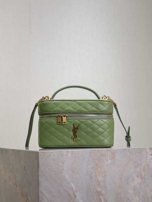 YSL 766731 GABY vanity bag in lambskin avocado Green