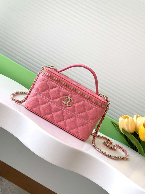 Chanel AP4404 Long Vanity with Chain Grained Calfskin & Gold-Tone Metal Rose Pink