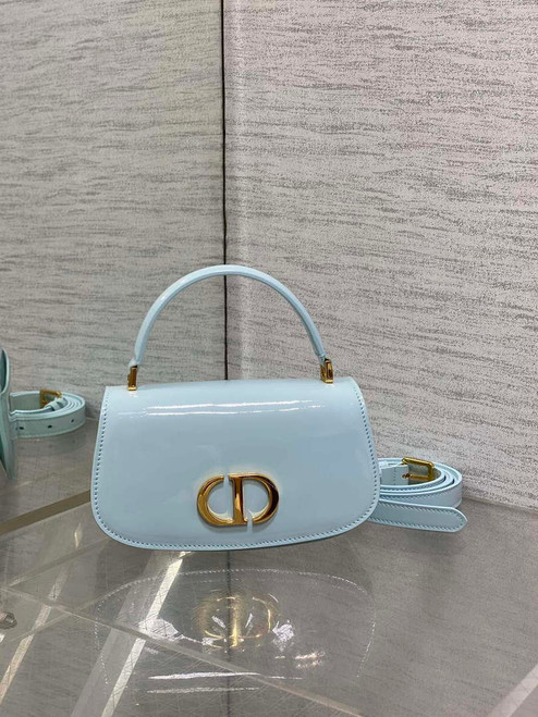 Dior M9370 Small 30 Montaigne Avenue Top Handle Bag Blue Patent leather