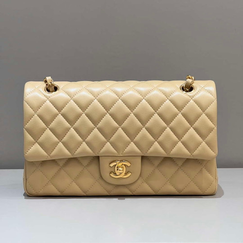Chanel A01112 Flap Classic 11.12 Handbag Haas Lambskin & Gold-Tone Metal Apricot