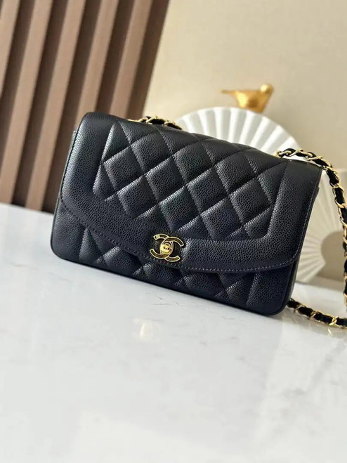 Chanel A2221 Chanel Black Calfskin Medium Diana Shoulder Bag 181716