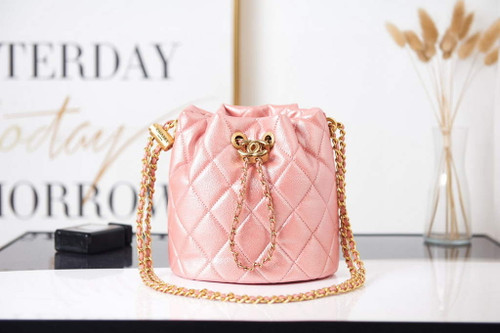 Chanel AS2859 Bucket Bag Shoulder Bag Shiny Grained Calfskin Pink
