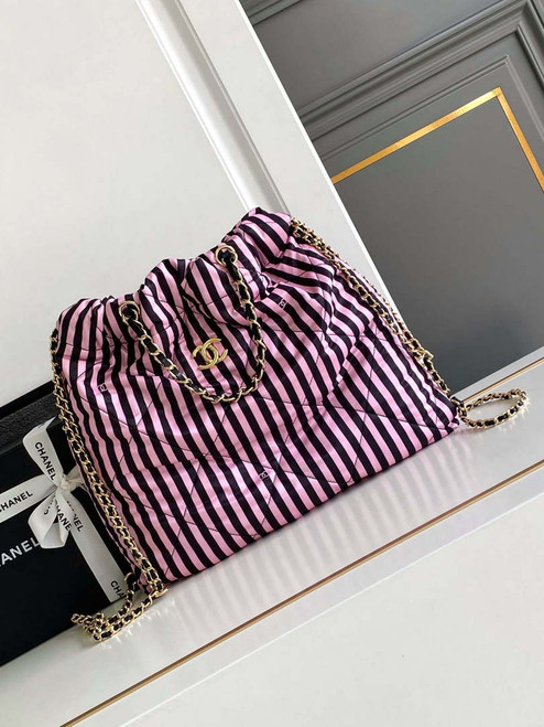 Chanel AS4692 Large Backpack Printed Fabric & Gold Metal Black & Pink