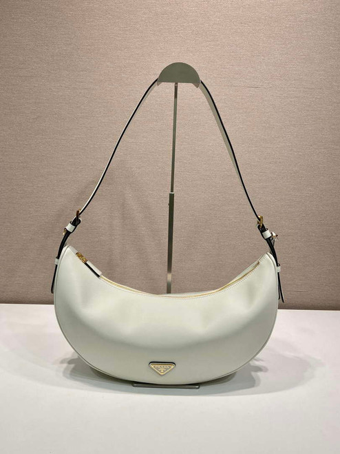 Prada 1BC255 Prada Demi-lune large leather shoulder bag White