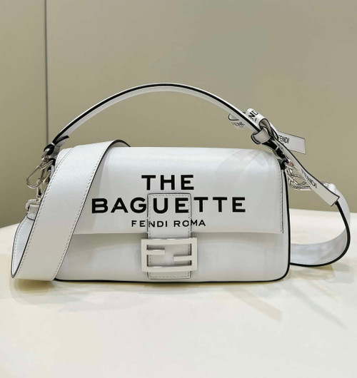 Fendi 8BR600 Baguette Medium Black leather 8619 bag White