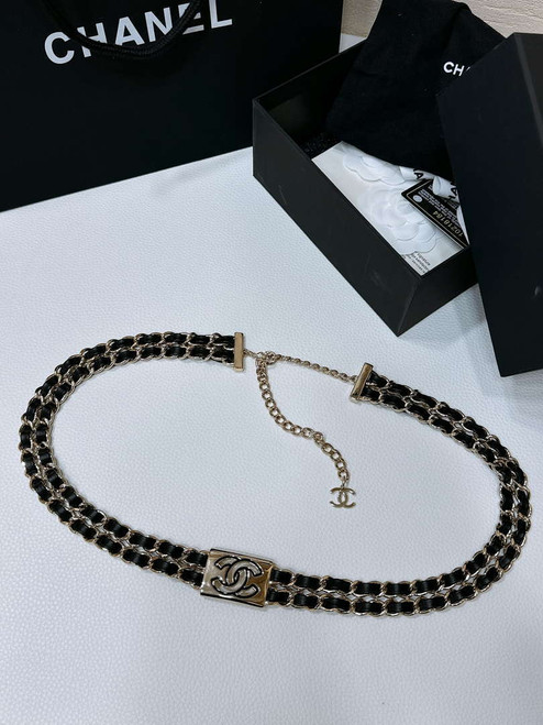 Chanel 25S Chain Belt Metal and Resin Black and White AA0902