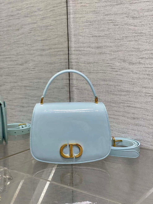 Dior M9371 Medium 30 Montaigne Avenue Top Handle Bag Blue Patent leather
