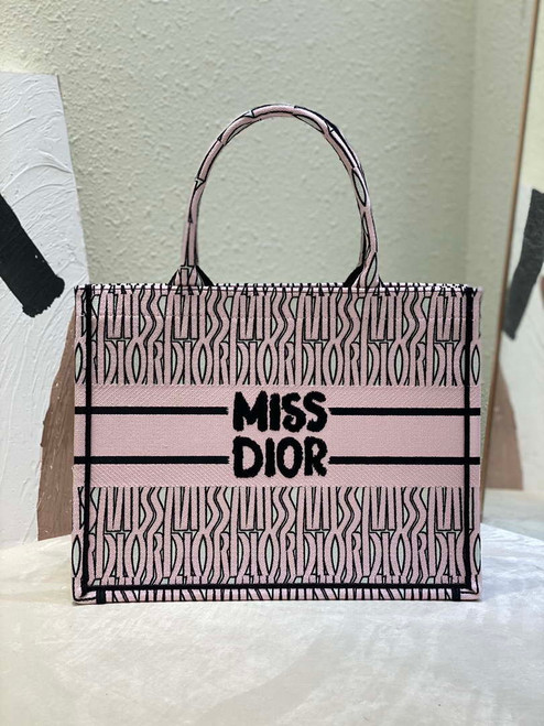 Dior M1296 Medium Dior Book Tote White and Pale Pink Miss Dior Allover