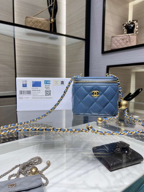 Chanel AP1447 small Vanity with chain lambskin gold Adjustable small gold balls Blue