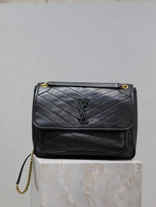 Yves Saint Laurent YSL 498830 Niki Large In Lambskin Leather Bag Black