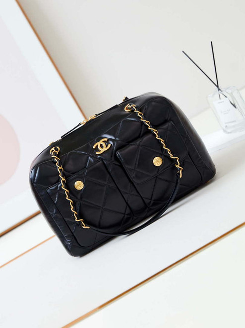 Chanel 24K Bowling Shoulder bowling Bag Gold AS4933 Black