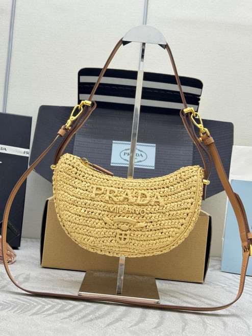 Prada 1BC194 Prada Arqué Raffia  Shoulder Bag Nature