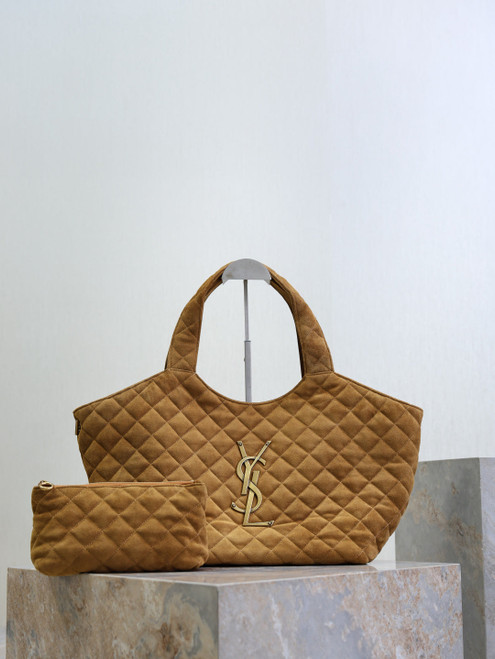 Saint Laurent YSL 858191 ICARE Medium in quilted Suede Brown
