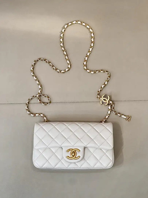 Chanel Mini Flap Shiny Lambskin & Gold-Tone Metal AS5759 White