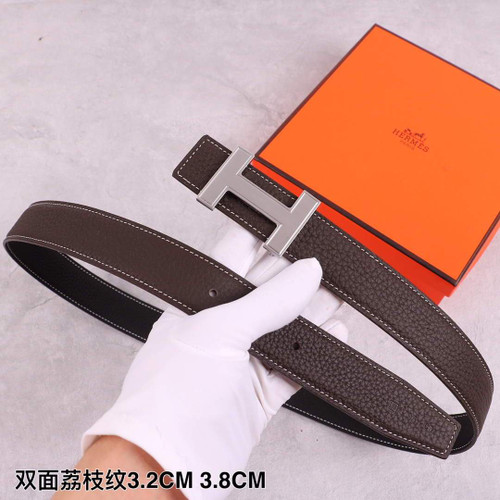 Hermes Women's Leather H Buckle Belt 32MM 19032 Brown - luxibagsmall