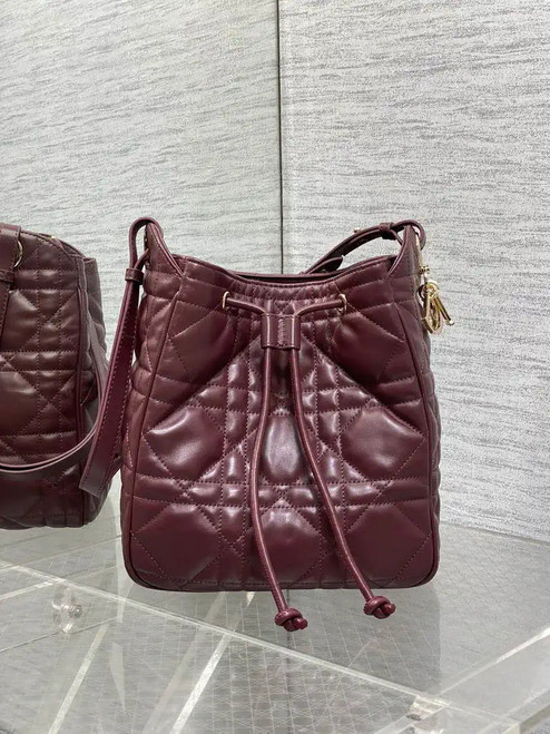 Dior Medium D-Motion Bag M2852 Wine Red Macrocannage Lambskin
