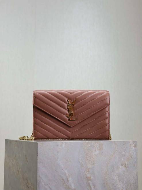 YSL 377828 Classic Cassandre chain wallet in Lambskin Nude