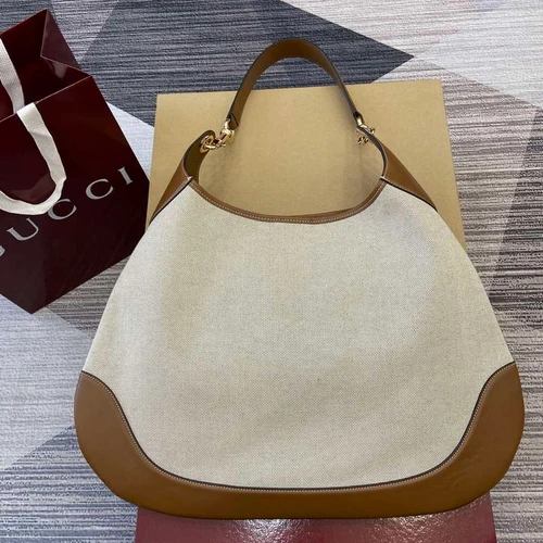 Gucci 815924 Gucci B Medium Shoulder Bag Natural cotton linen canvas Brown