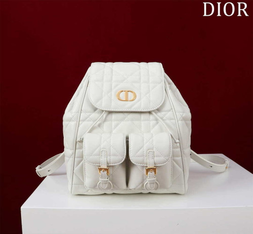 Dior Medium Dior Caro Backpack White Macrocannage Lambskin M6301