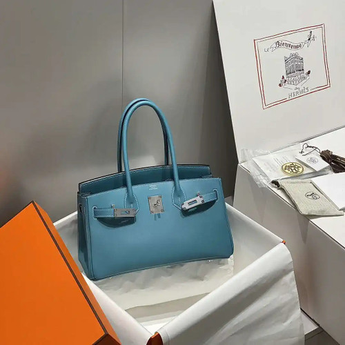 Hermes Shoulder Birkin Light 29 Blue Evercolor Palladium Hardware H92201