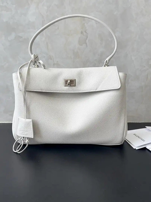 Balenciaga 7897792 Rodeo Handbag Small in White  Lychee pattern Leather