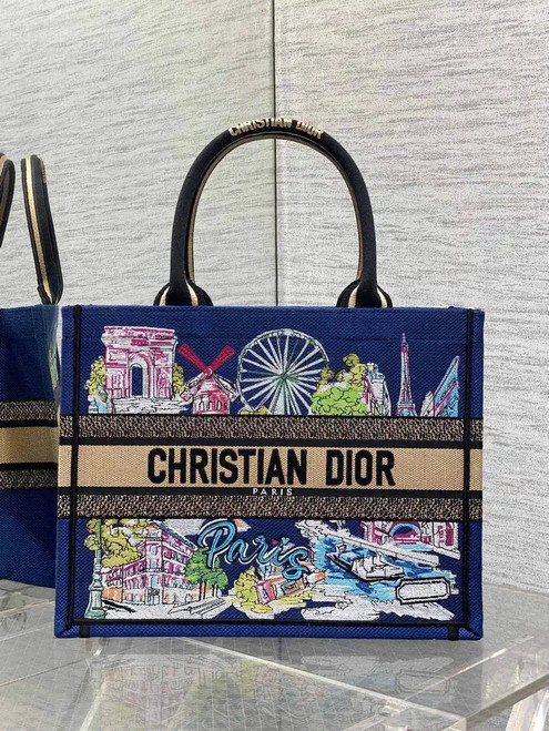 Dior M1296 Souvenir Medium Dior Book Tote Natural Raffia and Multicolor Embroidered M9645