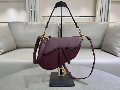 Dior M0455 Saddle Bag With Strap Grained Calfskin Plum M0456