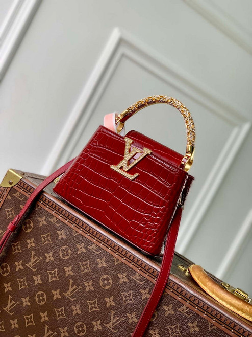 LV M14177 Louis Vuitton Capucines Mini Crocodile Skin Bag Wine red