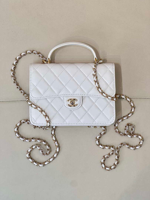 Chanel 25SS Flap Bag Lambskin With Top Handle AS4450 White