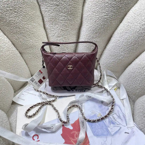Chanel AS4386 Clutch with chain Grained Shiny Calfskin Wine Red