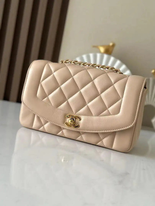 Chanel A2221 Chanel Apricot Lambskin Medium Diana Shoulder Bag 181716